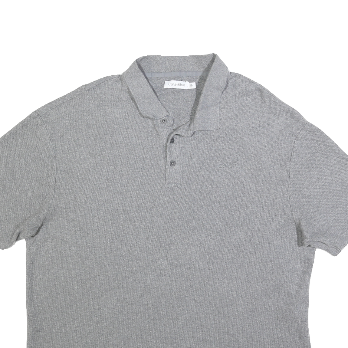 CALVIN KLEIN Mens Grey Short Sleeve Plain Polo Shirt L Classic Cotton Blend