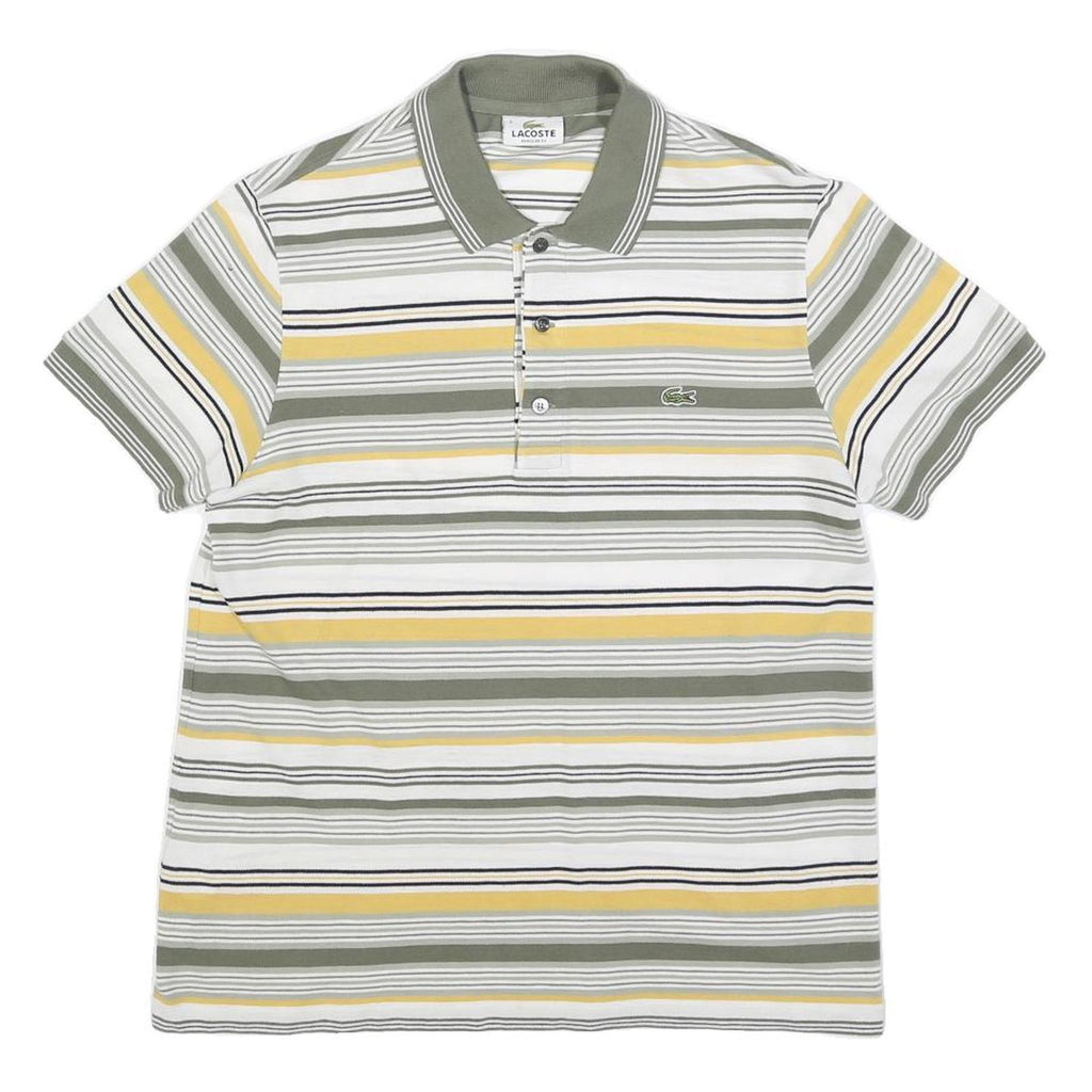 LACOSTE Mens White Green & Yellow Striped Short Sleeve Polo Shirt S Cotton Blend