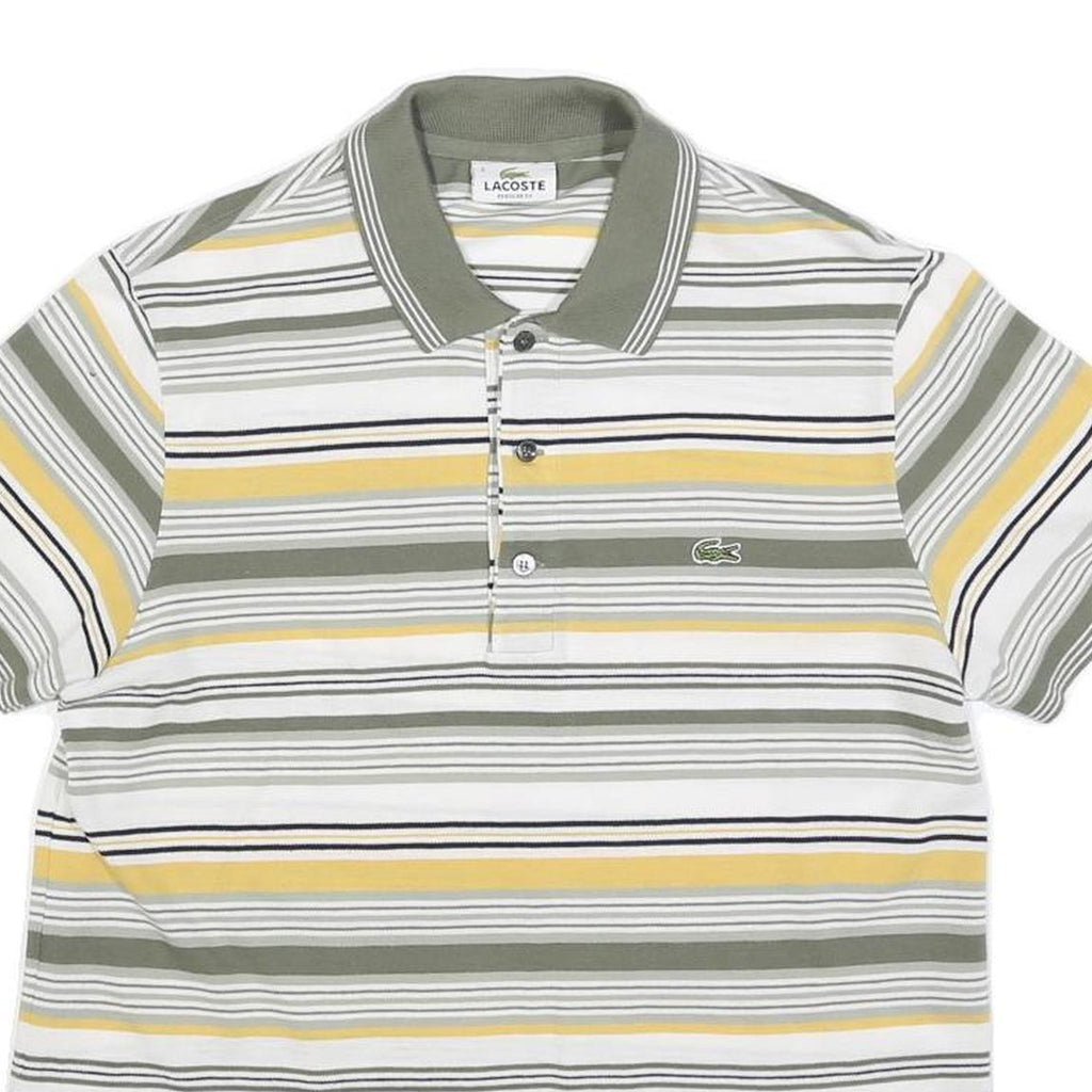 LACOSTE Mens White Green & Yellow Striped Short Sleeve Polo Shirt S Cotton Blend