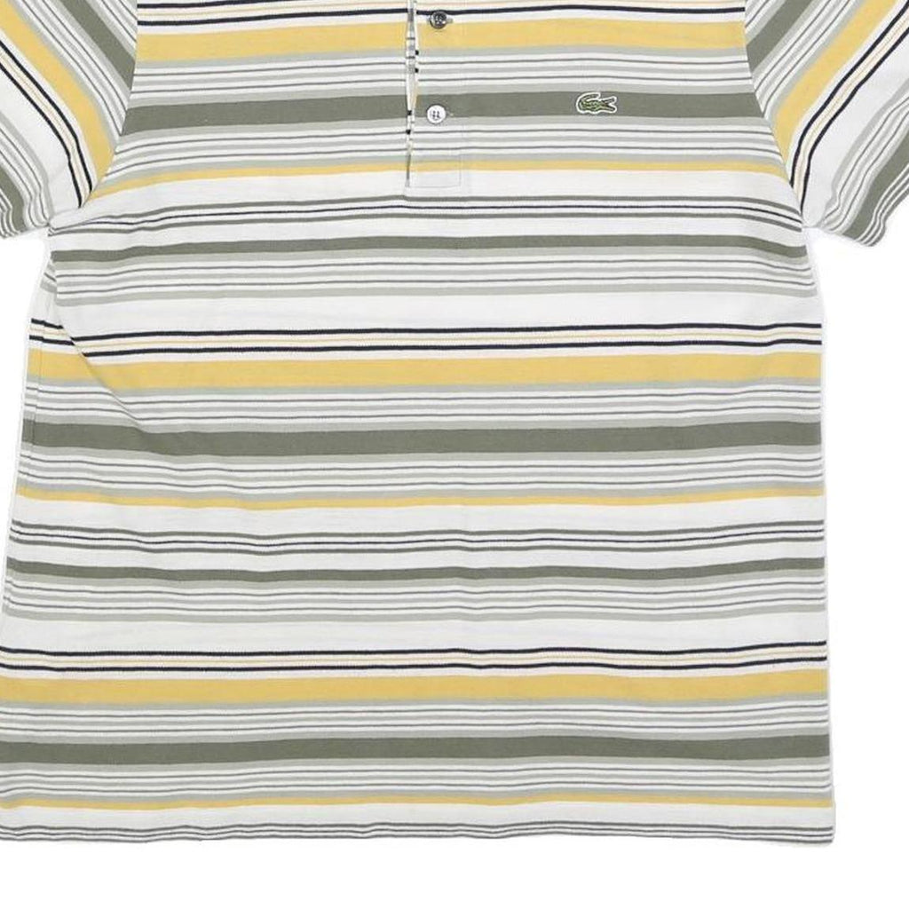 LACOSTE Mens White Green & Yellow Striped Short Sleeve Polo Shirt S Cotton Blend