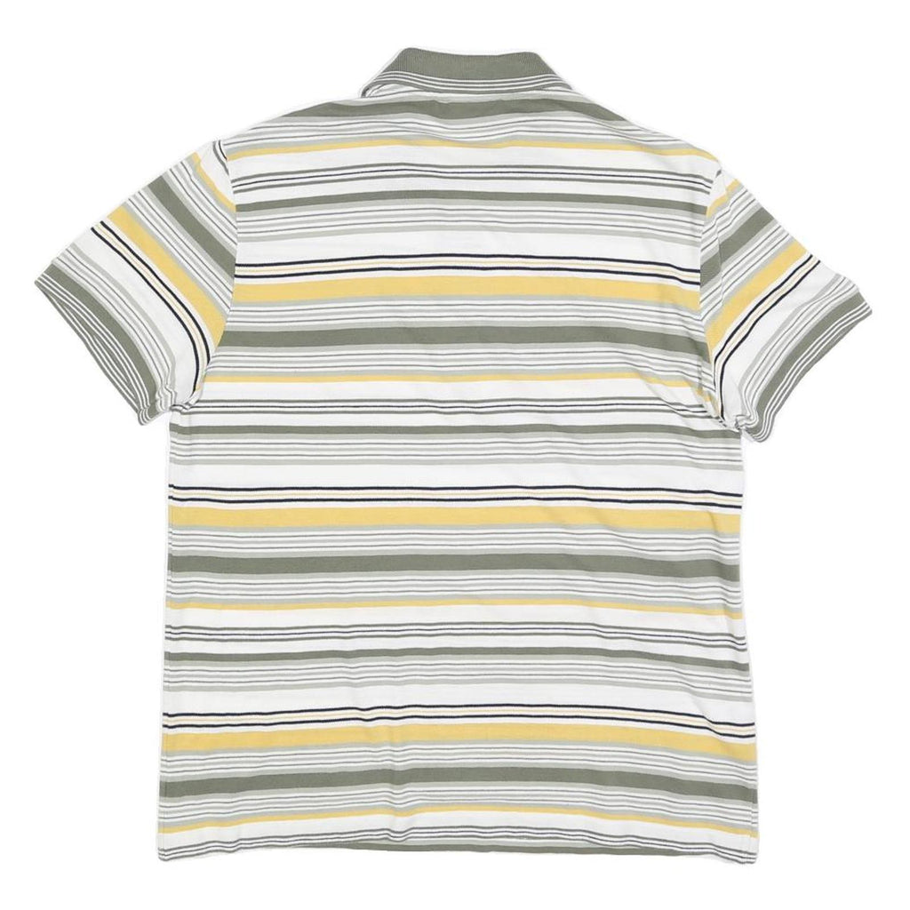 LACOSTE Mens White Green & Yellow Striped Short Sleeve Polo Shirt S Cotton Blend