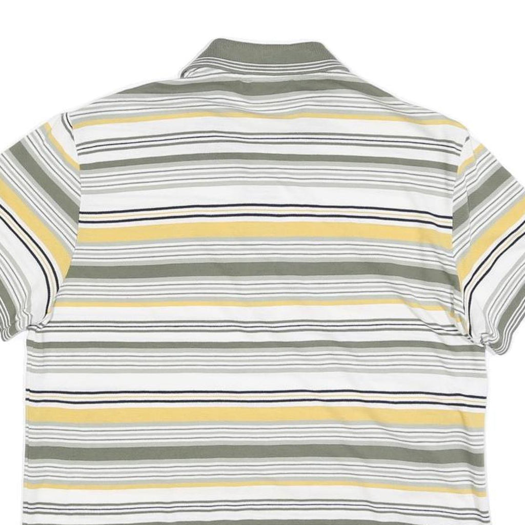 LACOSTE Mens White Green & Yellow Striped Short Sleeve Polo Shirt S Cotton Blend