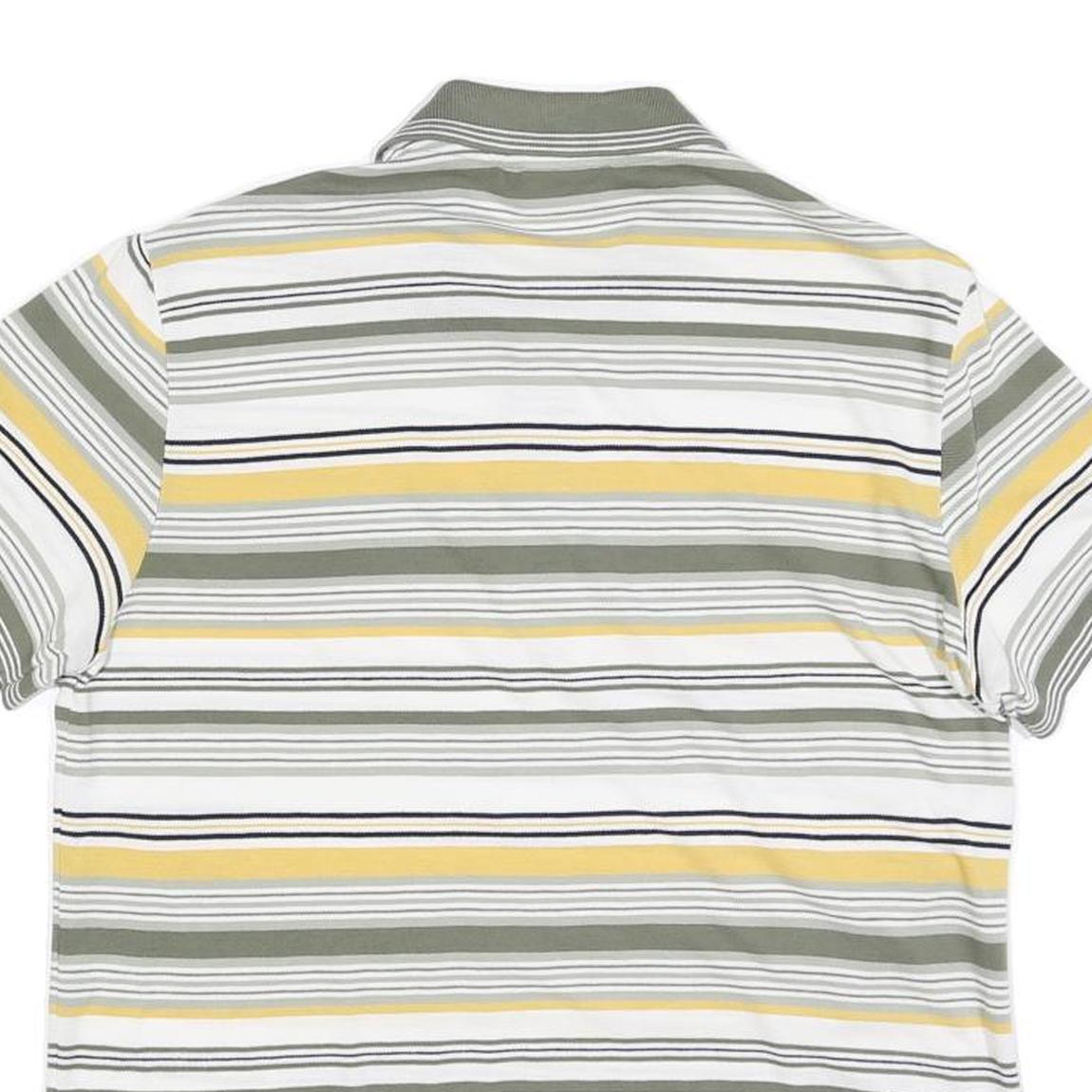 LACOSTE Mens White Green & Yellow Striped Short Sleeve Polo Shirt S Cotton Blend