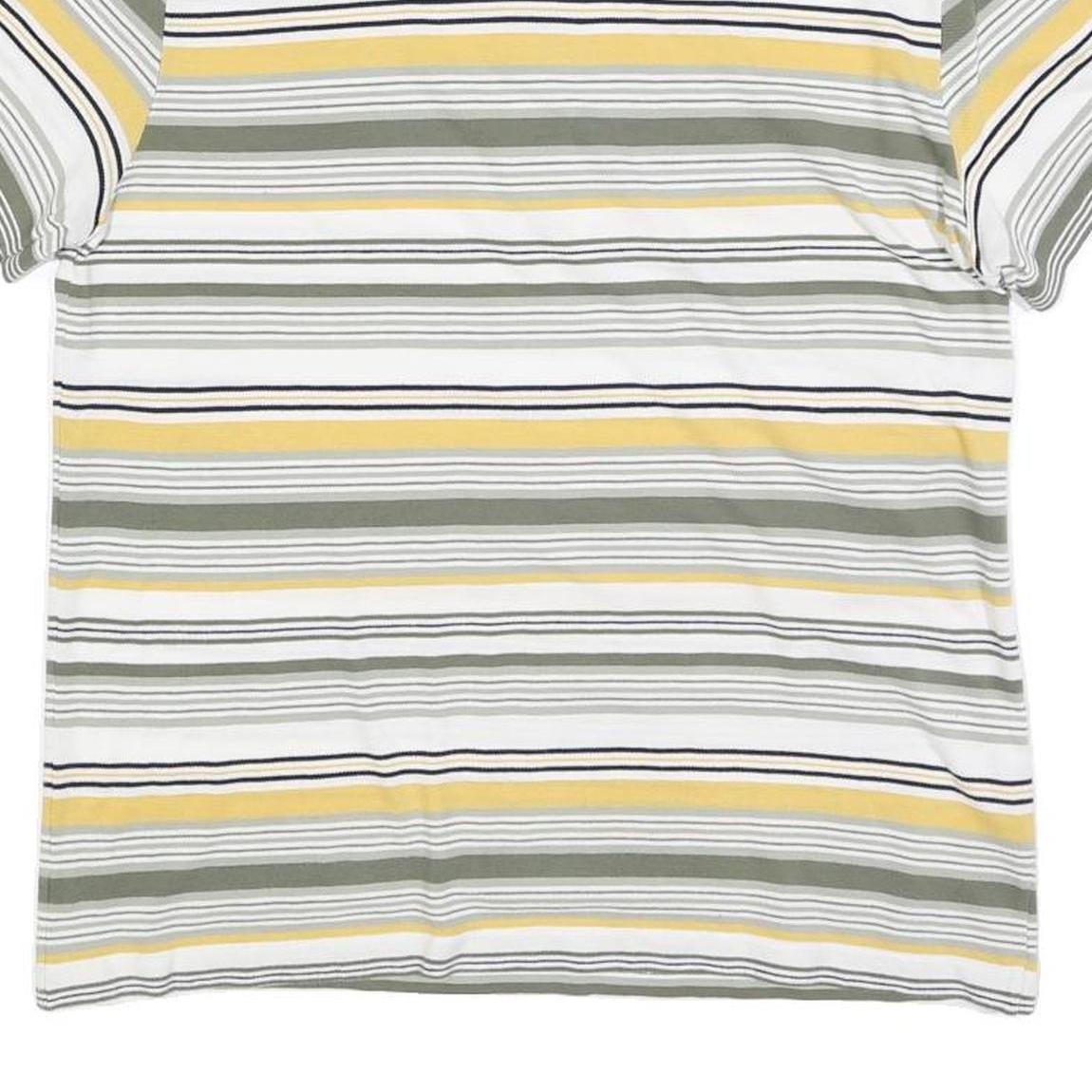 LACOSTE Mens White Green & Yellow Striped Short Sleeve Polo Shirt S Cotton Blend