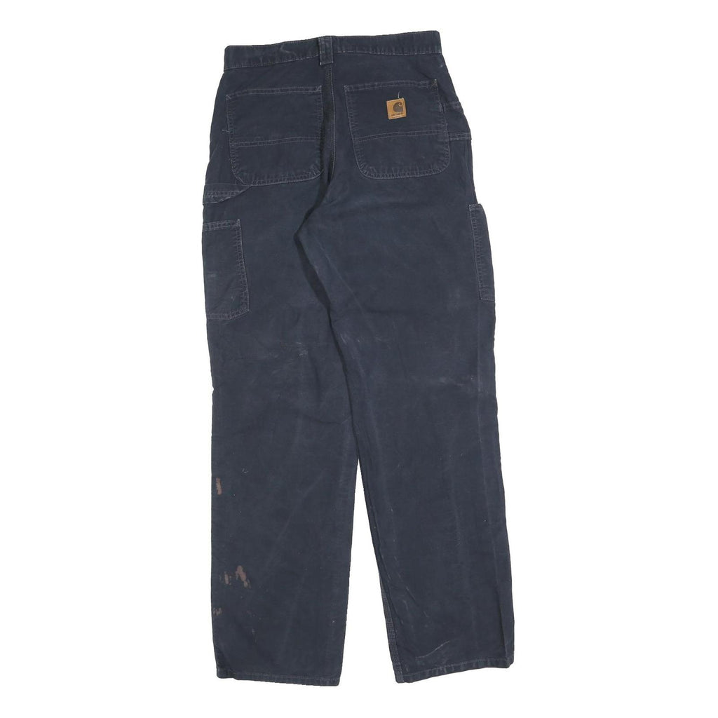CARHARTT Mens Cotton Blend Navy Relaxed Fit Straight Trousers W31 L34 Workwear