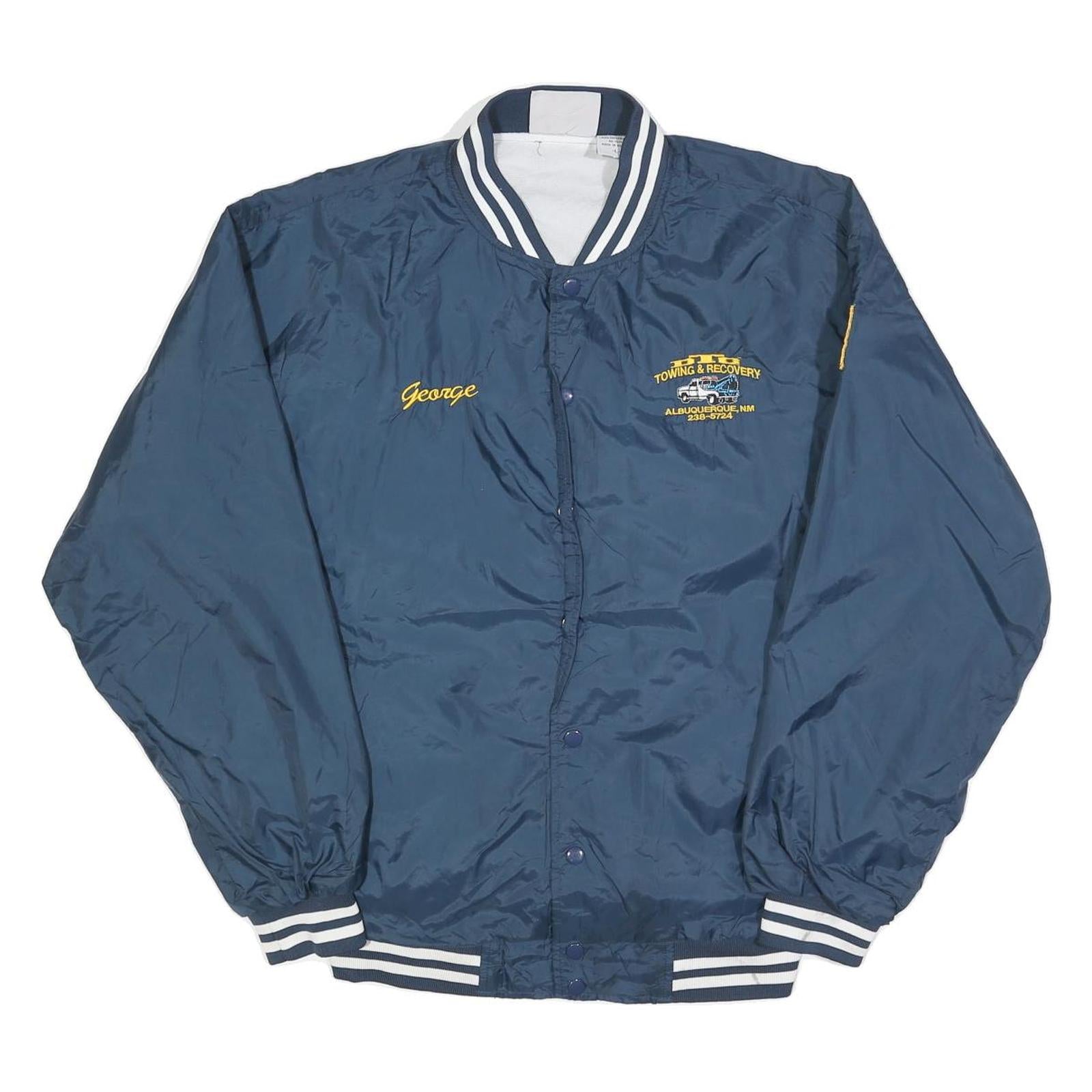 CARDINAL Mens Navy Blue Polyester Button Jacket L Varsity Striped Cuffs