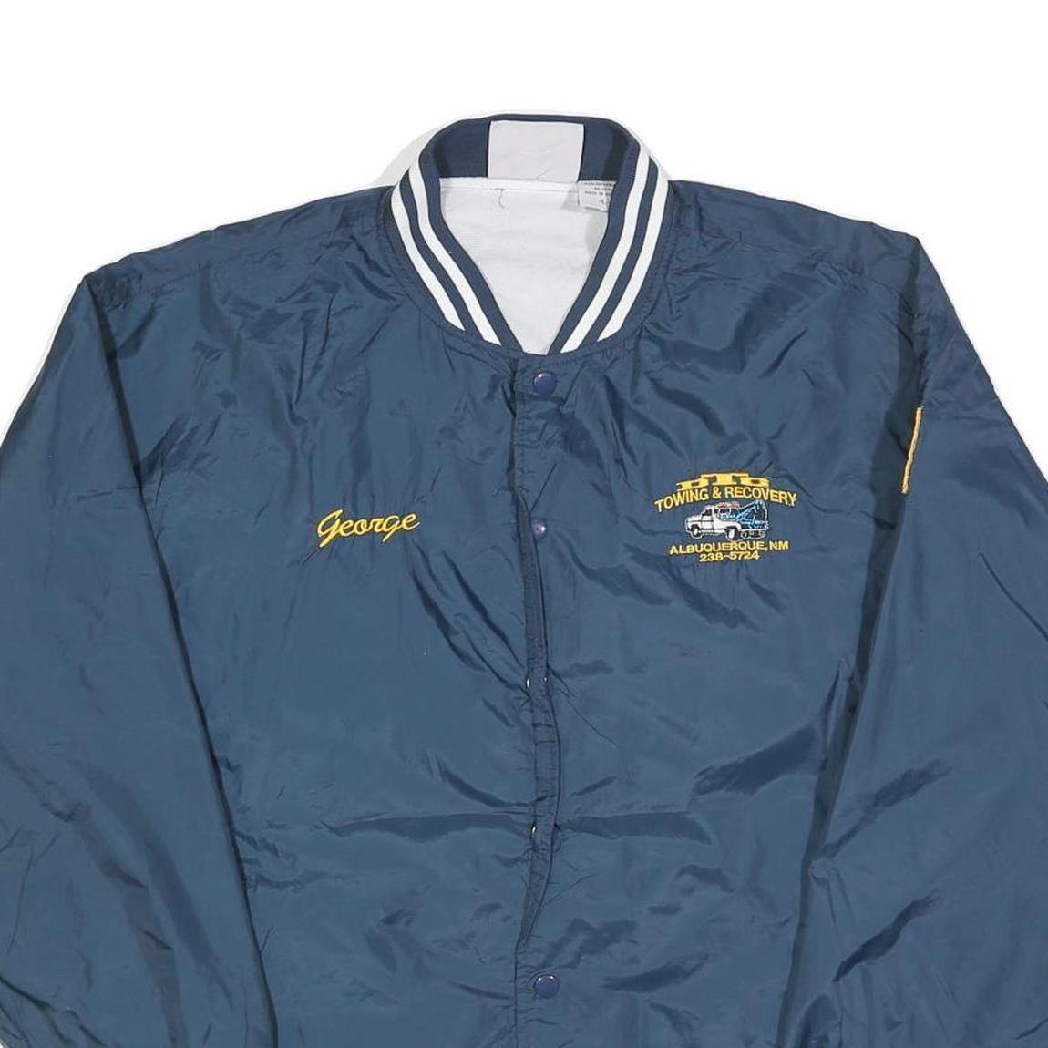 CARDINAL Mens Navy Blue Polyester Button Jacket L Varsity Striped Cuffs