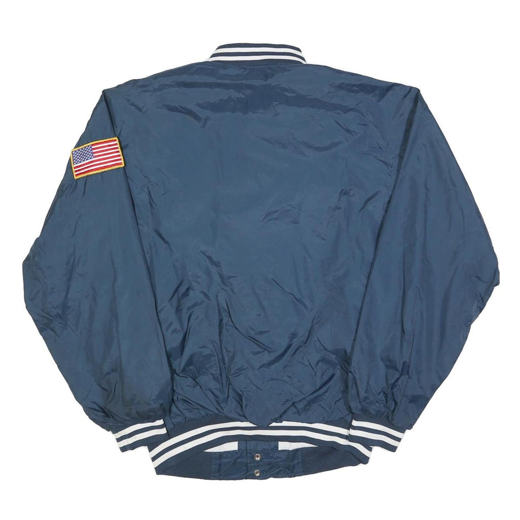 CARDINAL Mens Navy Blue Polyester Button Jacket L Varsity Striped Cuffs