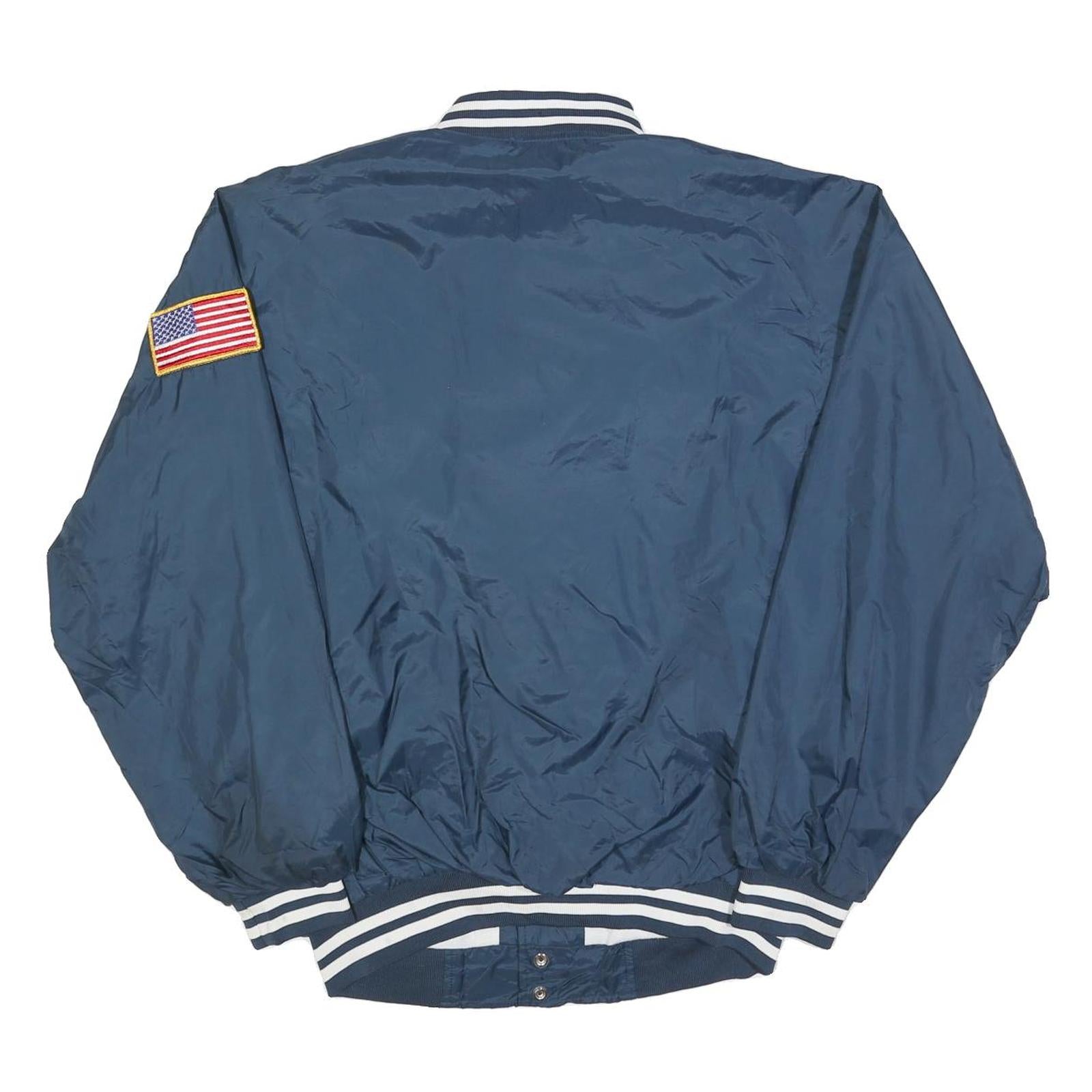 CARDINAL Mens Navy Blue Polyester Button Jacket L Varsity Striped Cuffs