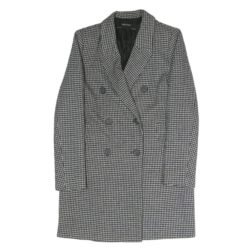ZARA Womens Black & White Houndstooth Double Breasted Jacket S Polyester Blend