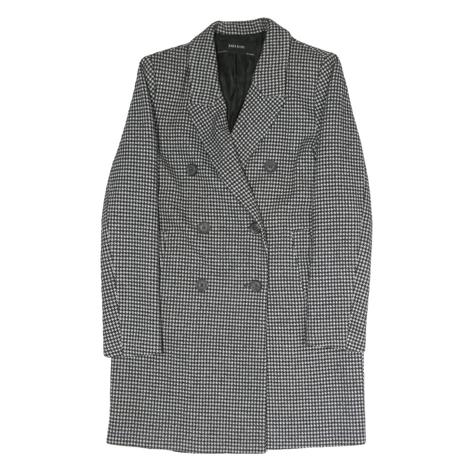 ZARA Womens Black & White Houndstooth Double Breasted Jacket S Polyester Blend