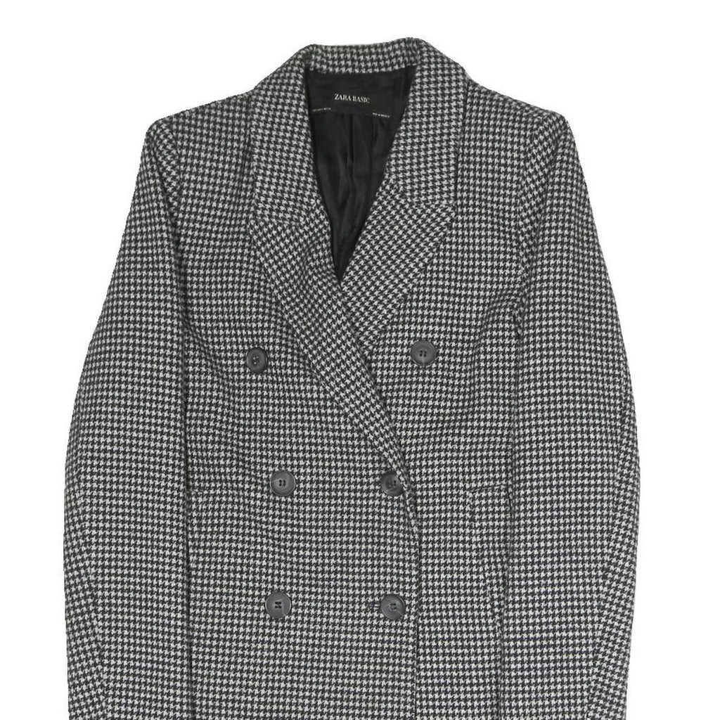 ZARA Womens Black & White Houndstooth Double Breasted Jacket S Polyester Blend