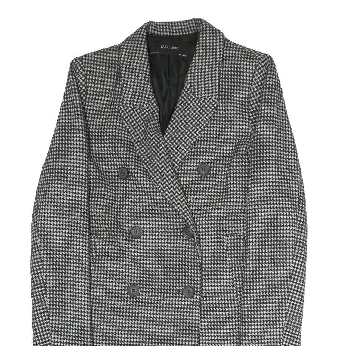 ZARA Womens Black & White Houndstooth Double Breasted Jacket S Polyester Blend