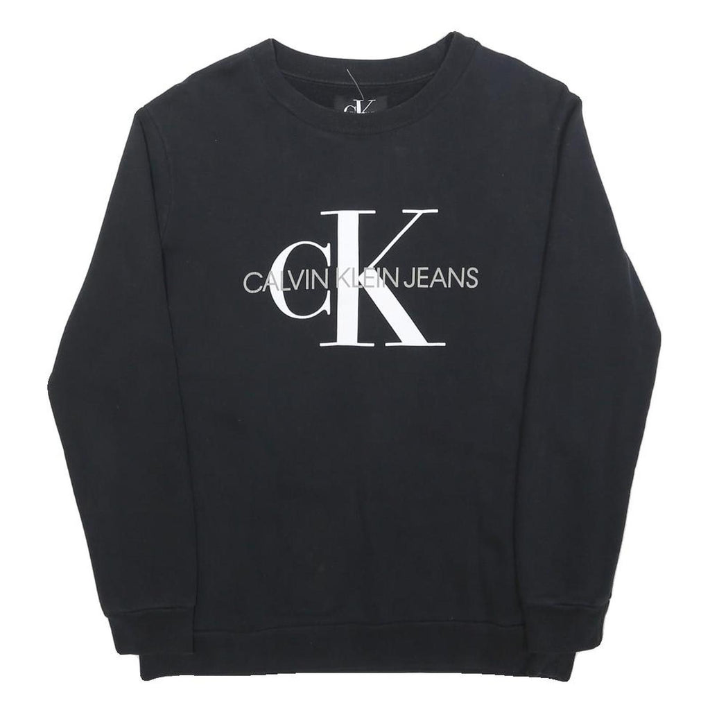 CALVIN KLEIN JEANS Mens Black Crew Neck Sweater S Cotton Blend Logo Print
