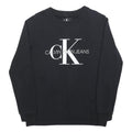 CALVIN KLEIN JEANS Mens Black Crew Neck Sweater S Cotton Blend Logo Print