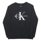 CALVIN KLEIN JEANS Mens Black Crew Neck Sweater S Cotton Blend Logo Print