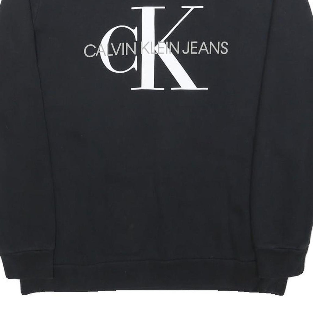CALVIN KLEIN JEANS Mens Black Crew Neck Sweater S Cotton Blend Logo Print