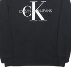 CALVIN KLEIN JEANS Mens Black Crew Neck Sweater S Cotton Blend Logo Print