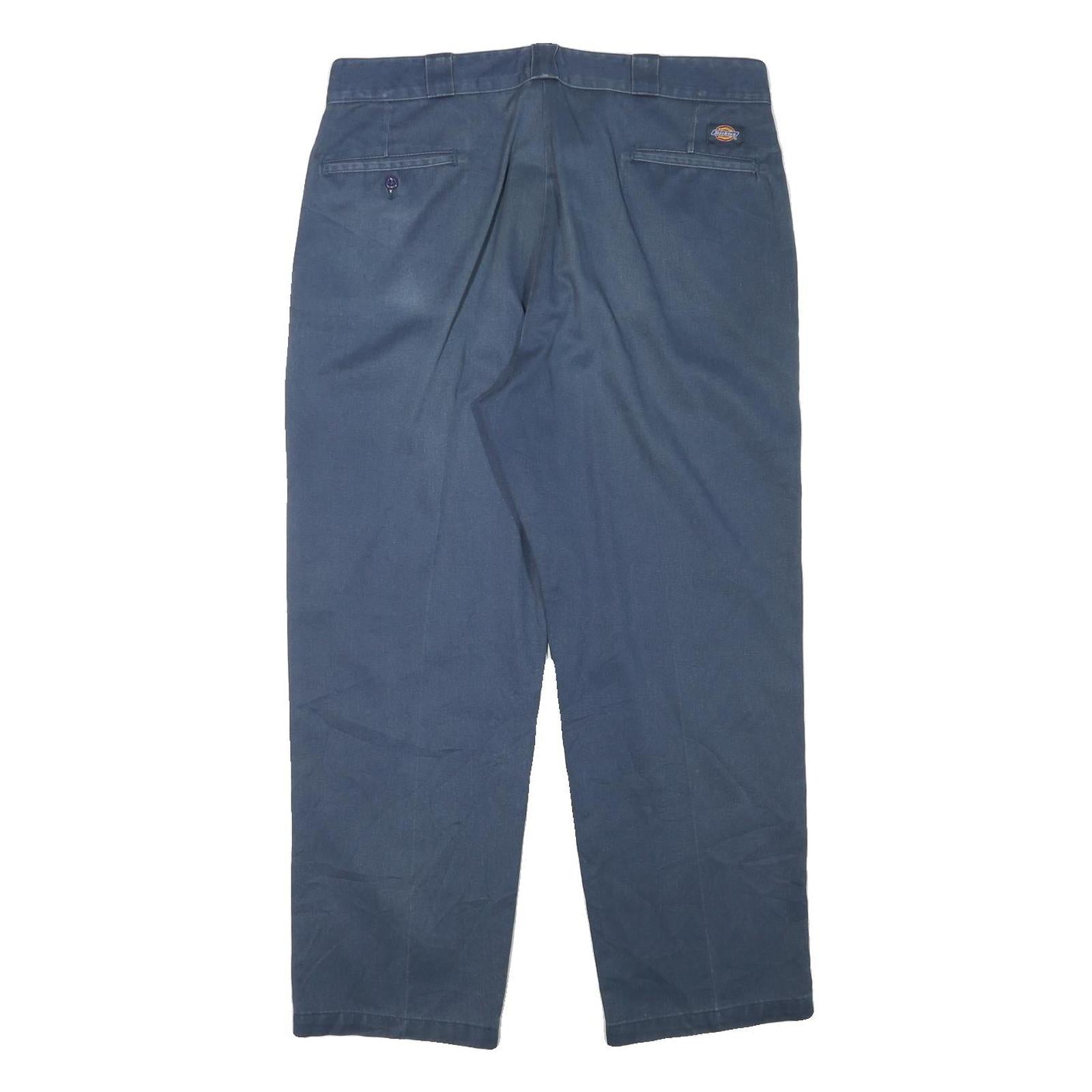DICKIES Mens Regular Fit Navy Blue Cotton Blend Trousers W35 L28 Comfortable