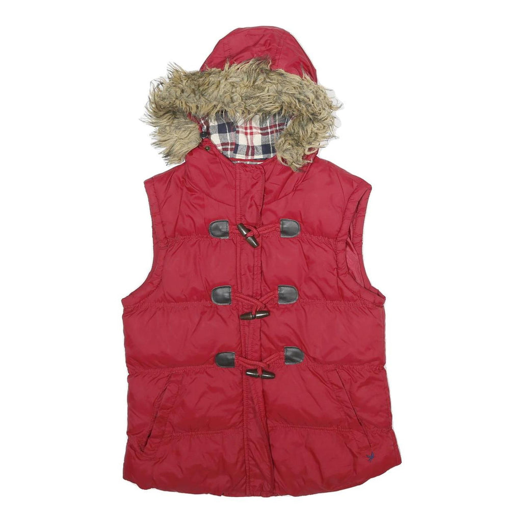 DENIM CO Womens Red Nylon Puffer Gilet Hooded UK 12 Zip Plaid Check Lining