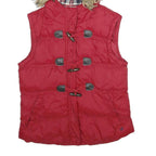 DENIM CO Womens Red Nylon Puffer Gilet Hooded UK 12 Zip Plaid Check Lining