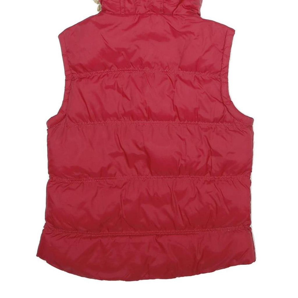 DENIM CO Womens Red Nylon Puffer Gilet Hooded UK 12 Zip Plaid Check Lining