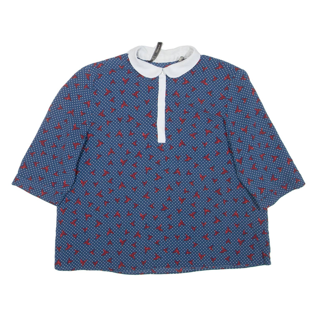 ZARA Womens Printed Blouse Blue Collared Spotted S