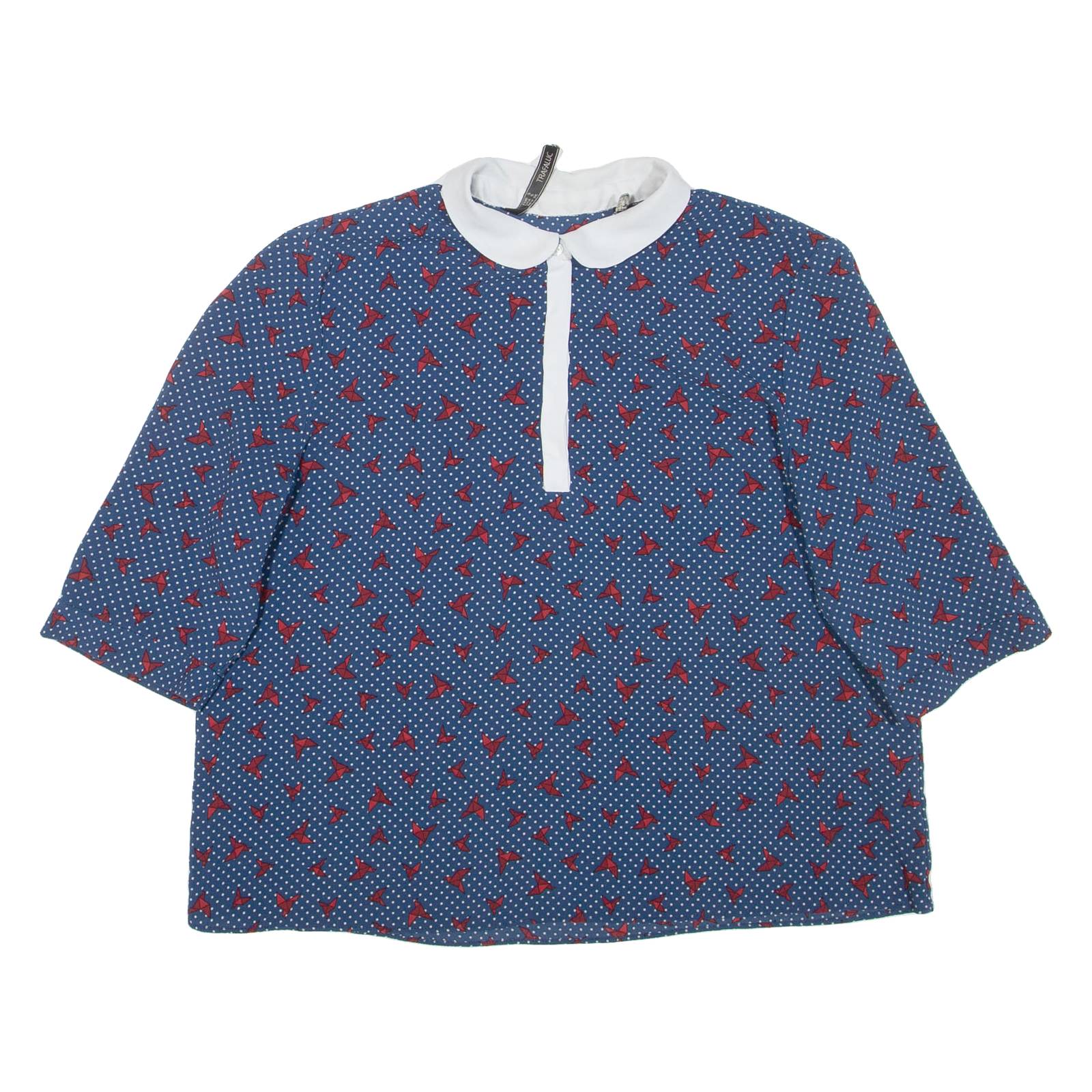 ZARA Womens Printed Blouse Blue Collared Spotted S