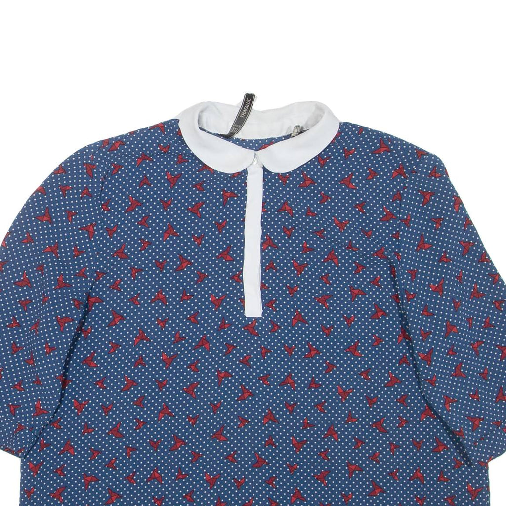 ZARA Womens Printed Blouse Blue Collared Spotted S
