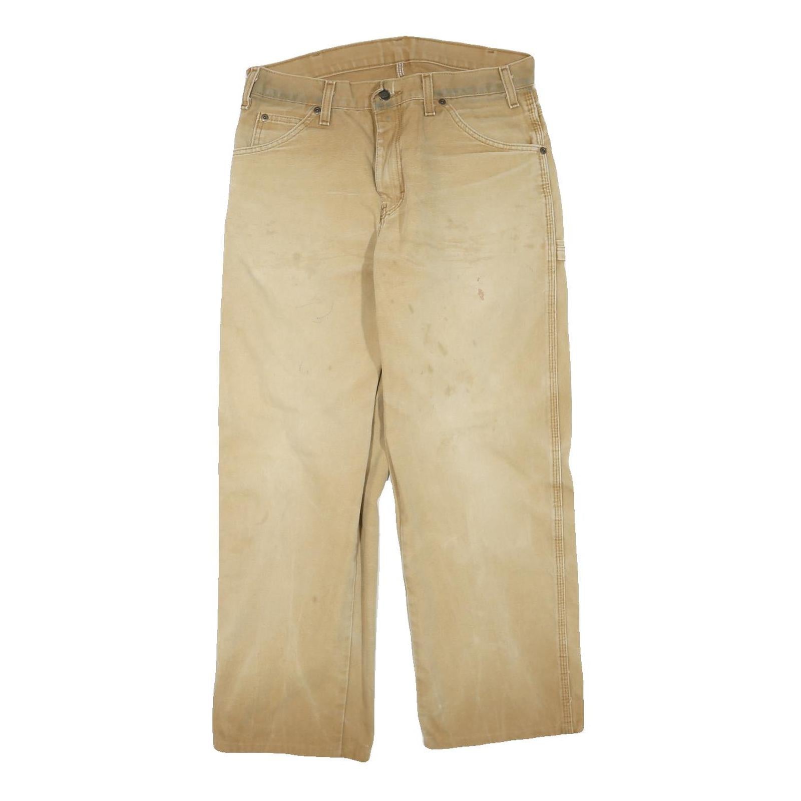 DICKIES Mens Cotton Blend Beige Regular Fit Straight Leg Trousers W32 L26