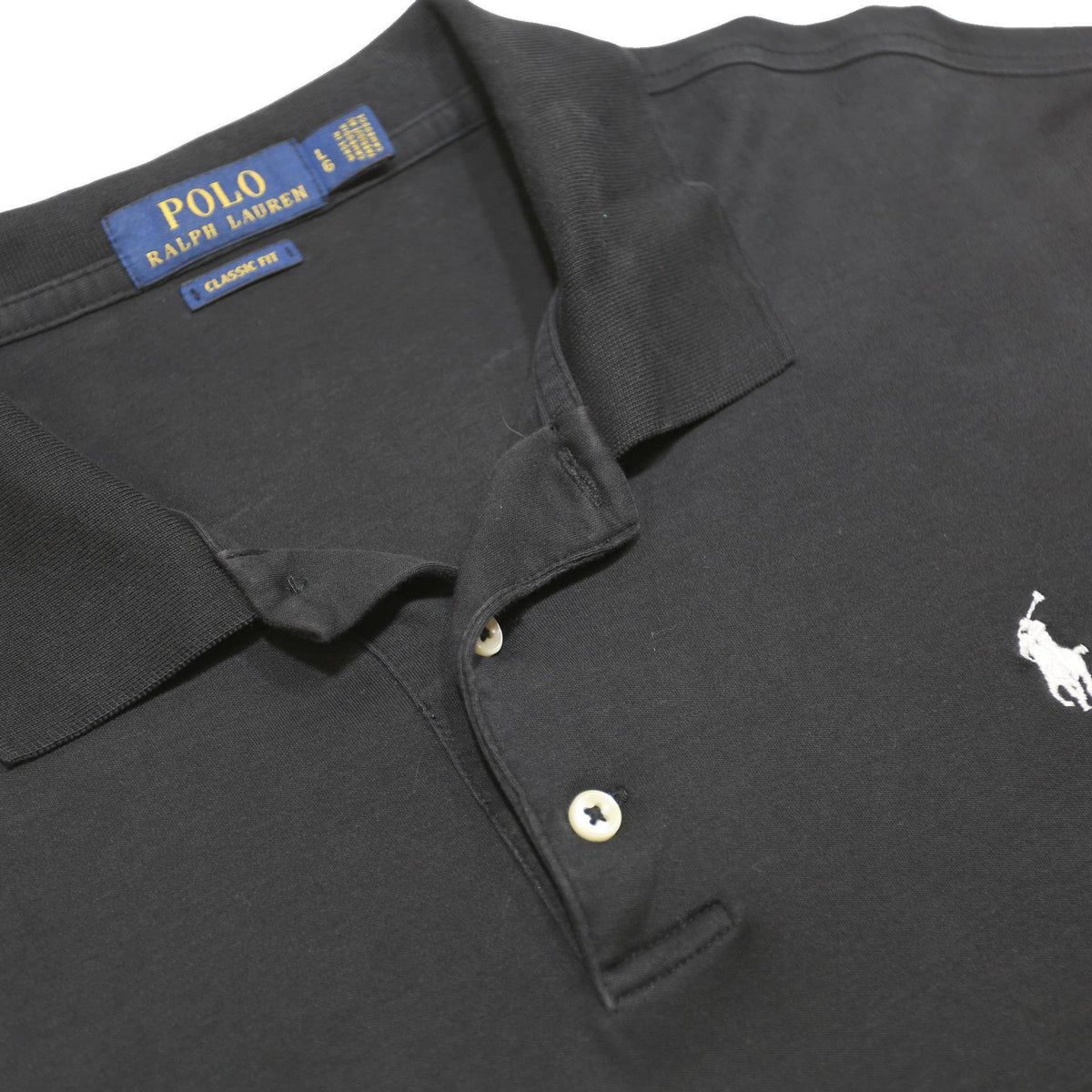 POLO RALPH LAUREN Mens Black Cotton Short Sleeve Polo Shirt L Classic Fit