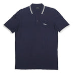 FILA Mens Navy Blue & White Short Sleeve Polo Shirt L Cotton Classic Fit Casual