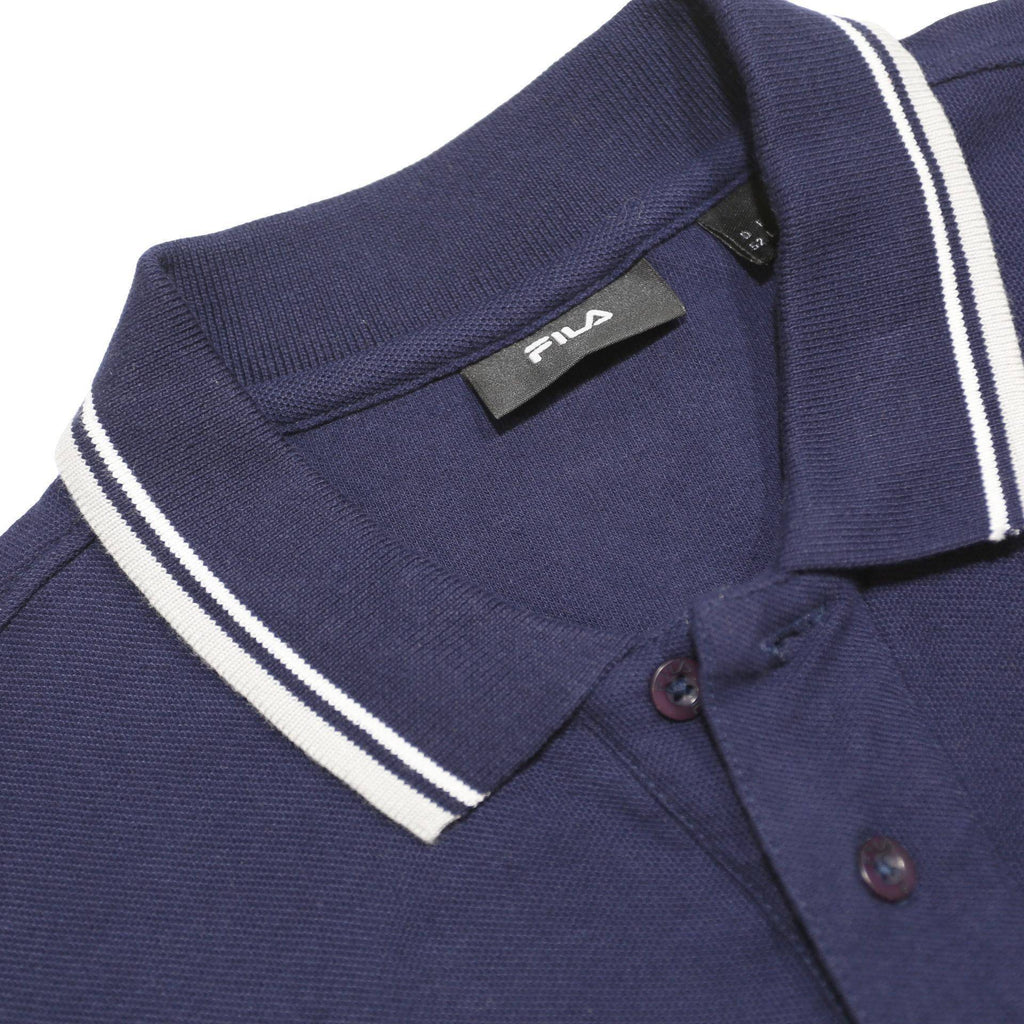 FILA Mens Navy Blue & White Short Sleeve Polo Shirt L Cotton Classic Fit Casual