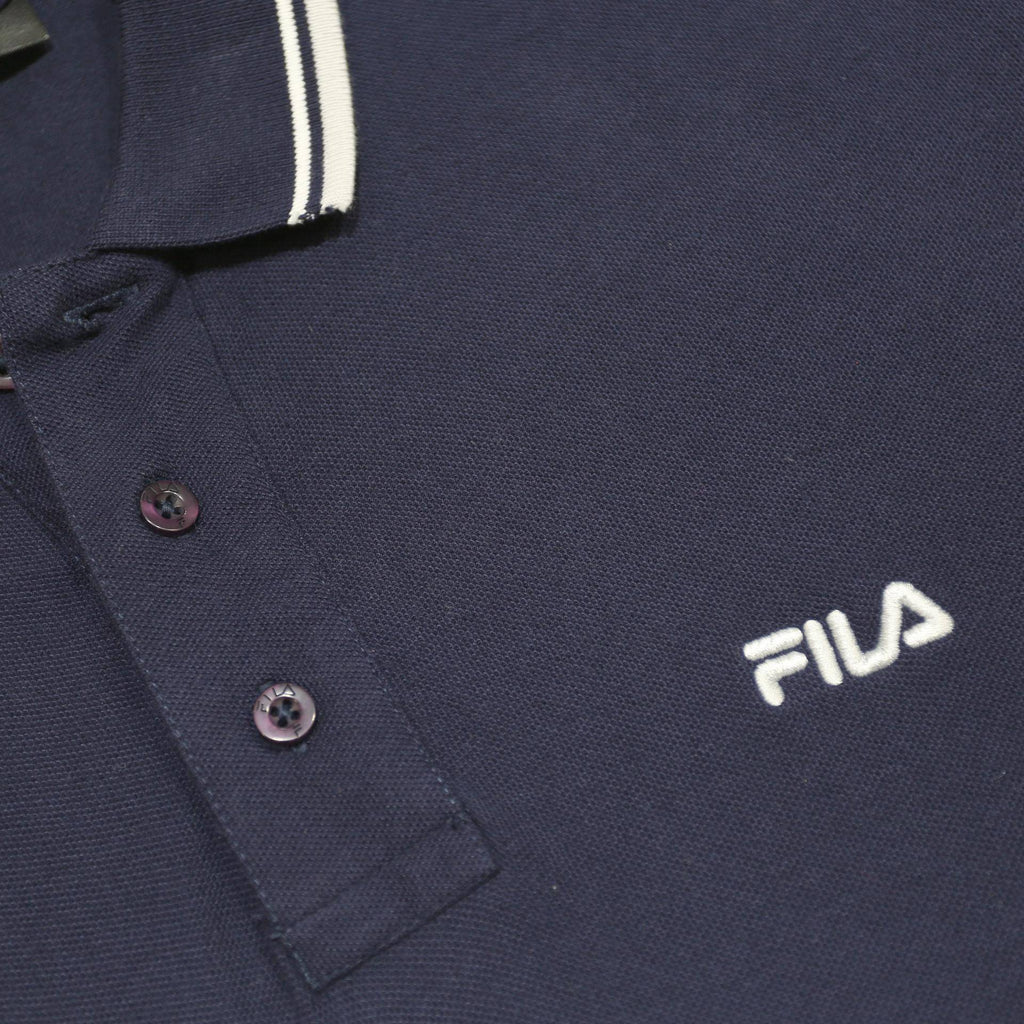 FILA Mens Navy Blue & White Short Sleeve Polo Shirt L Cotton Classic Fit Casual
