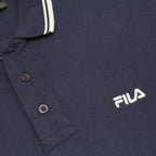 FILA Mens Navy Blue & White Short Sleeve Polo Shirt L Cotton Classic Fit Casual