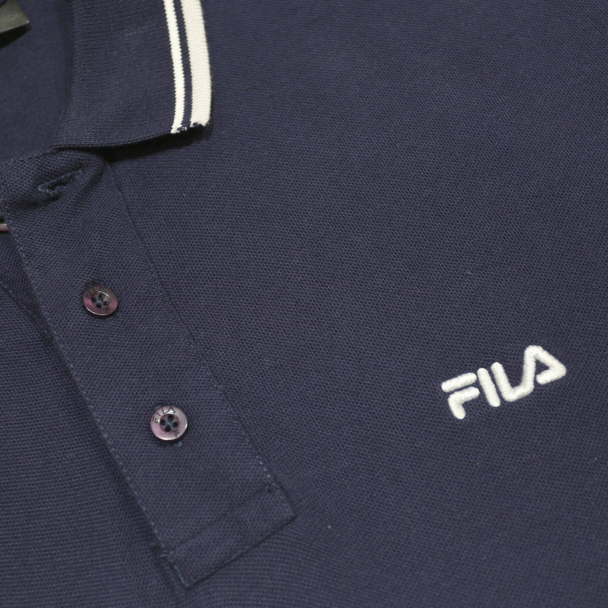 FILA Mens Navy Blue & White Short Sleeve Polo Shirt L Cotton Classic Fit Casual