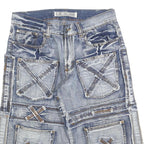 K&M Mens Blue Denim Casual Shorts S W30 Distressed Patchwork Pocket Design