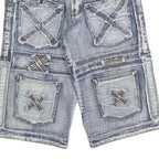 K&M Mens Blue Denim Casual Shorts S W30 Distressed Patchwork Pocket Design