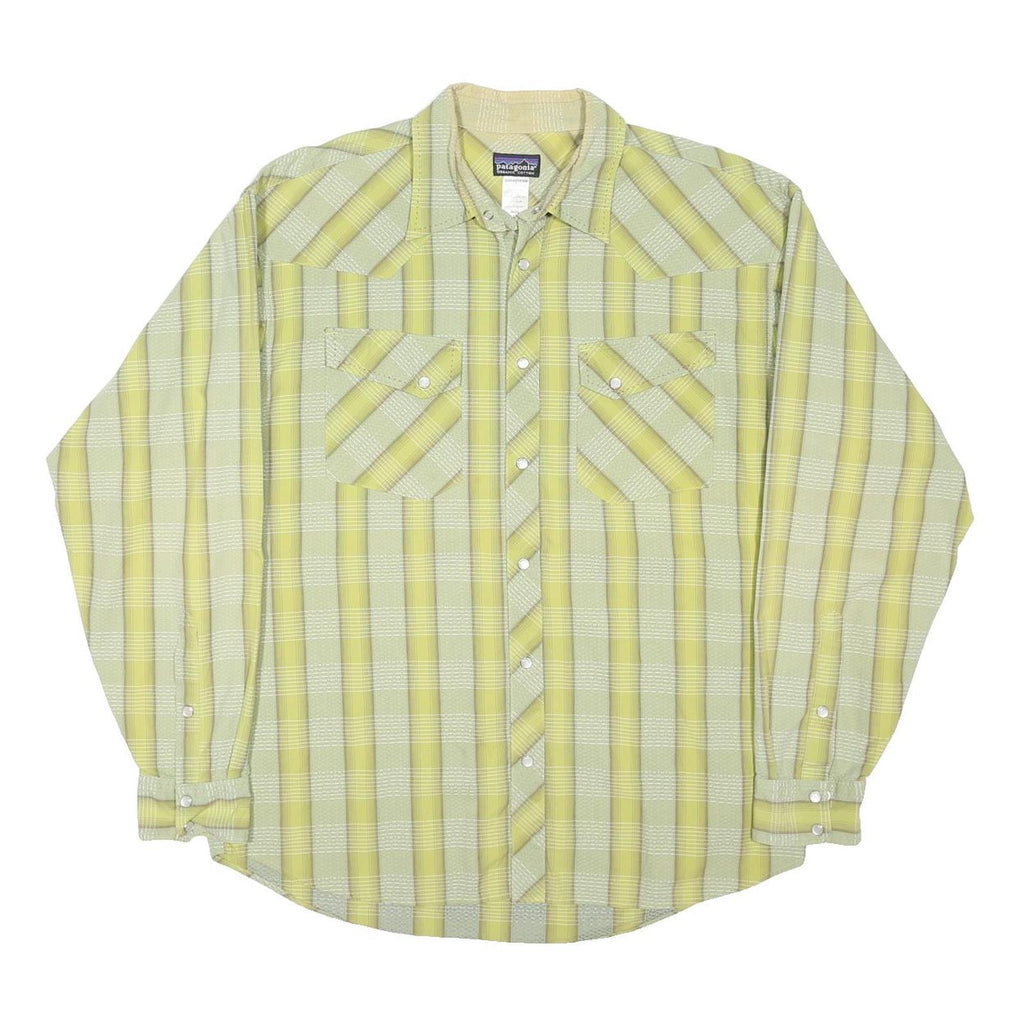 PATAGONIA Mens Yellow Check Shirt L Cotton Blend Casual Button-Up Long Sleeve