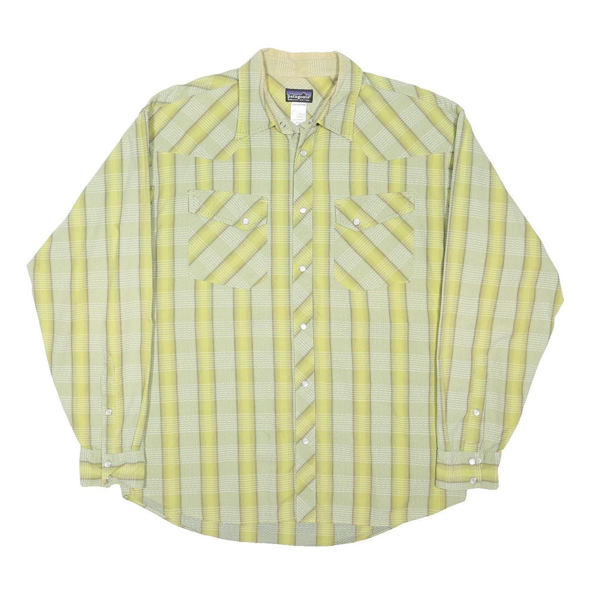 PATAGONIA Mens Yellow Check Shirt L Cotton Blend Casual Button-Up Long Sleeve