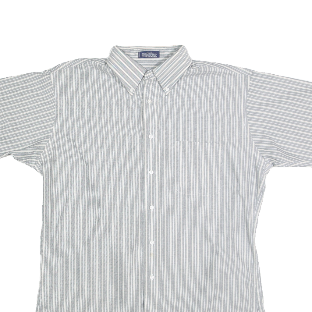 Mens Blue & White Striped Cotton Blend Shirt L Button Down Casual Summer