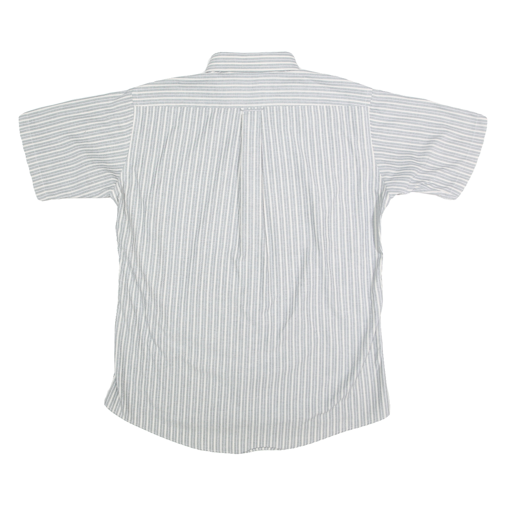 Mens Blue & White Striped Cotton Blend Shirt L Button Down Casual Summer