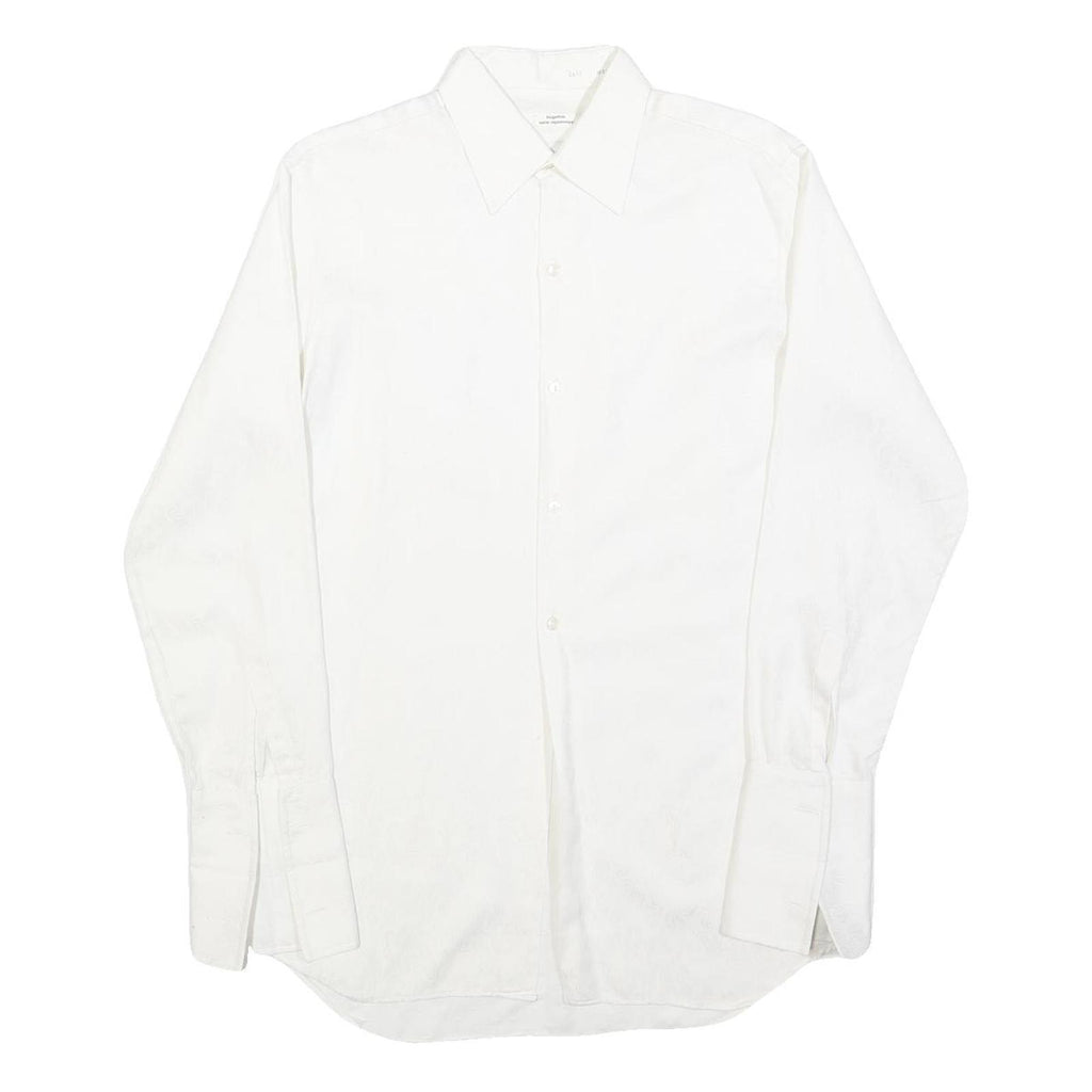 Mens White Plain Shirt S Classic Button Collar Long Sleeve Casual Formal