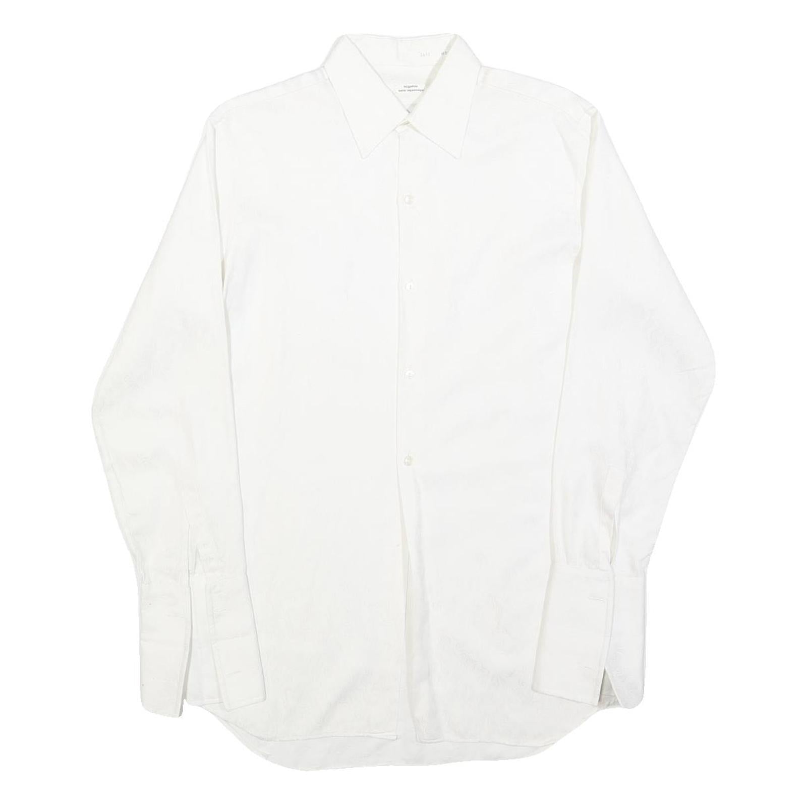 Mens White Plain Shirt S Classic Button Collar Long Sleeve Casual Formal