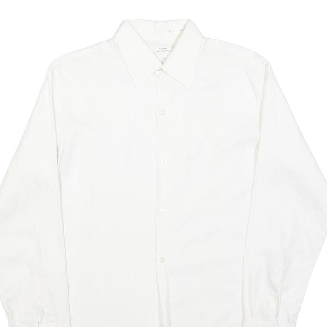 Mens White Plain Shirt S Classic Button Collar Long Sleeve Casual Formal