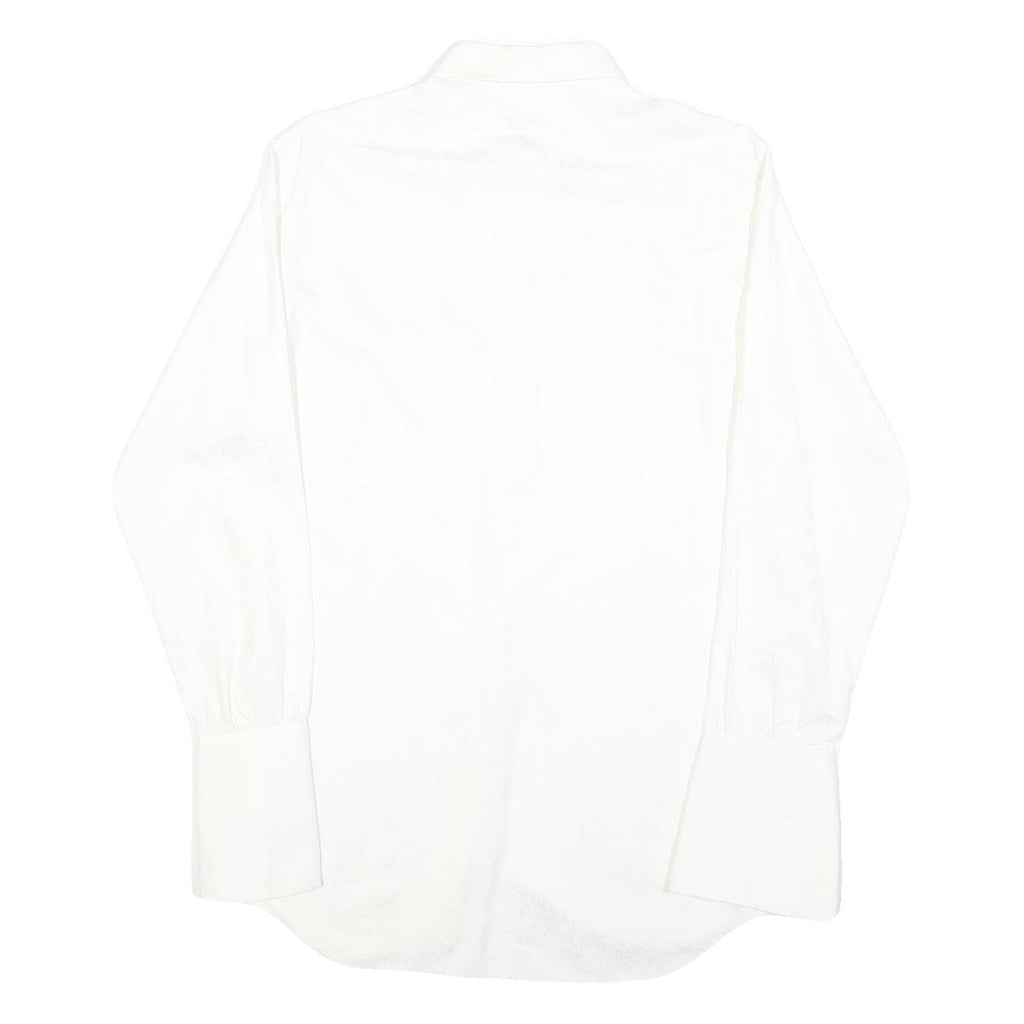 Mens White Plain Shirt S Classic Button Collar Long Sleeve Casual Formal