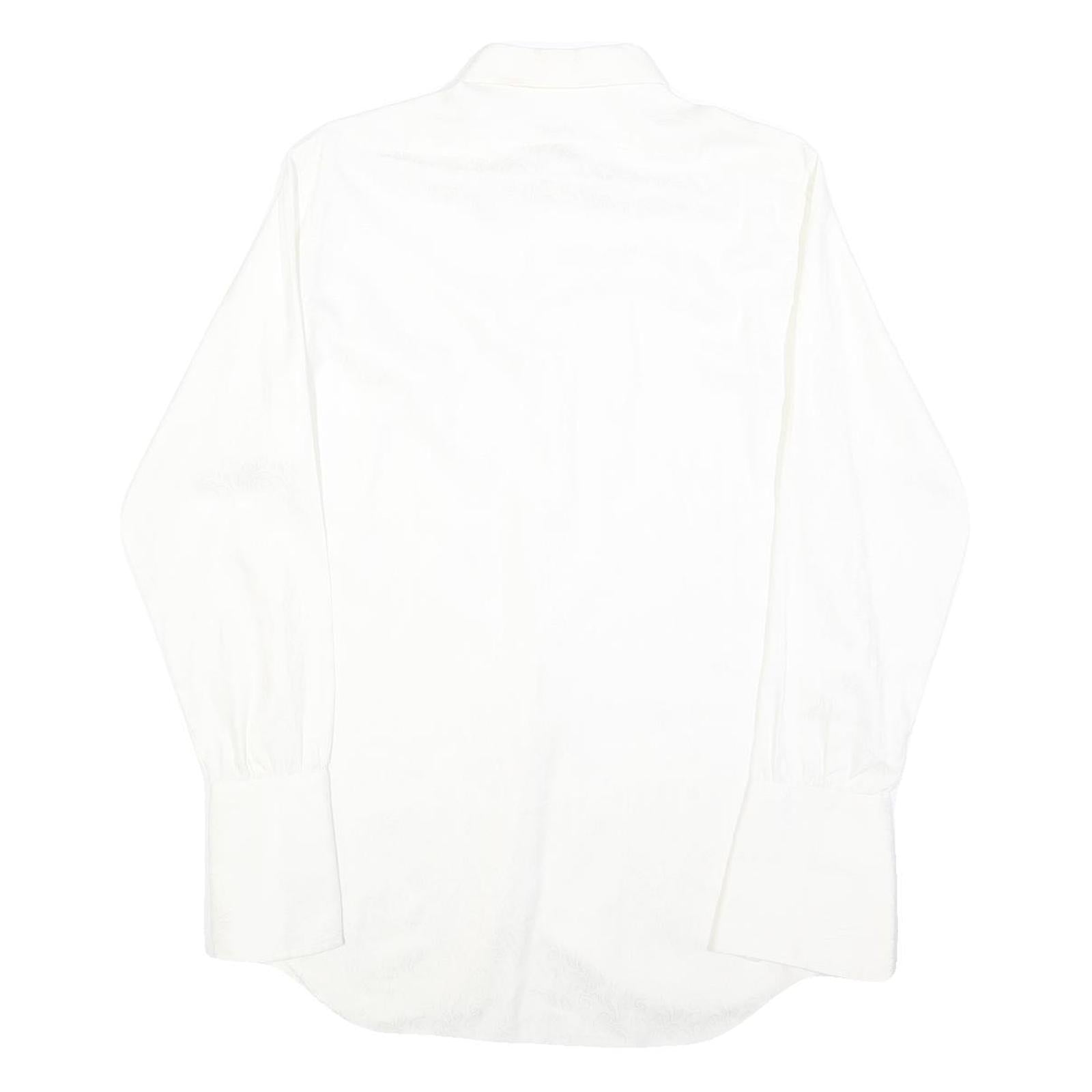 Mens White Plain Shirt S Classic Button Collar Long Sleeve Casual Formal