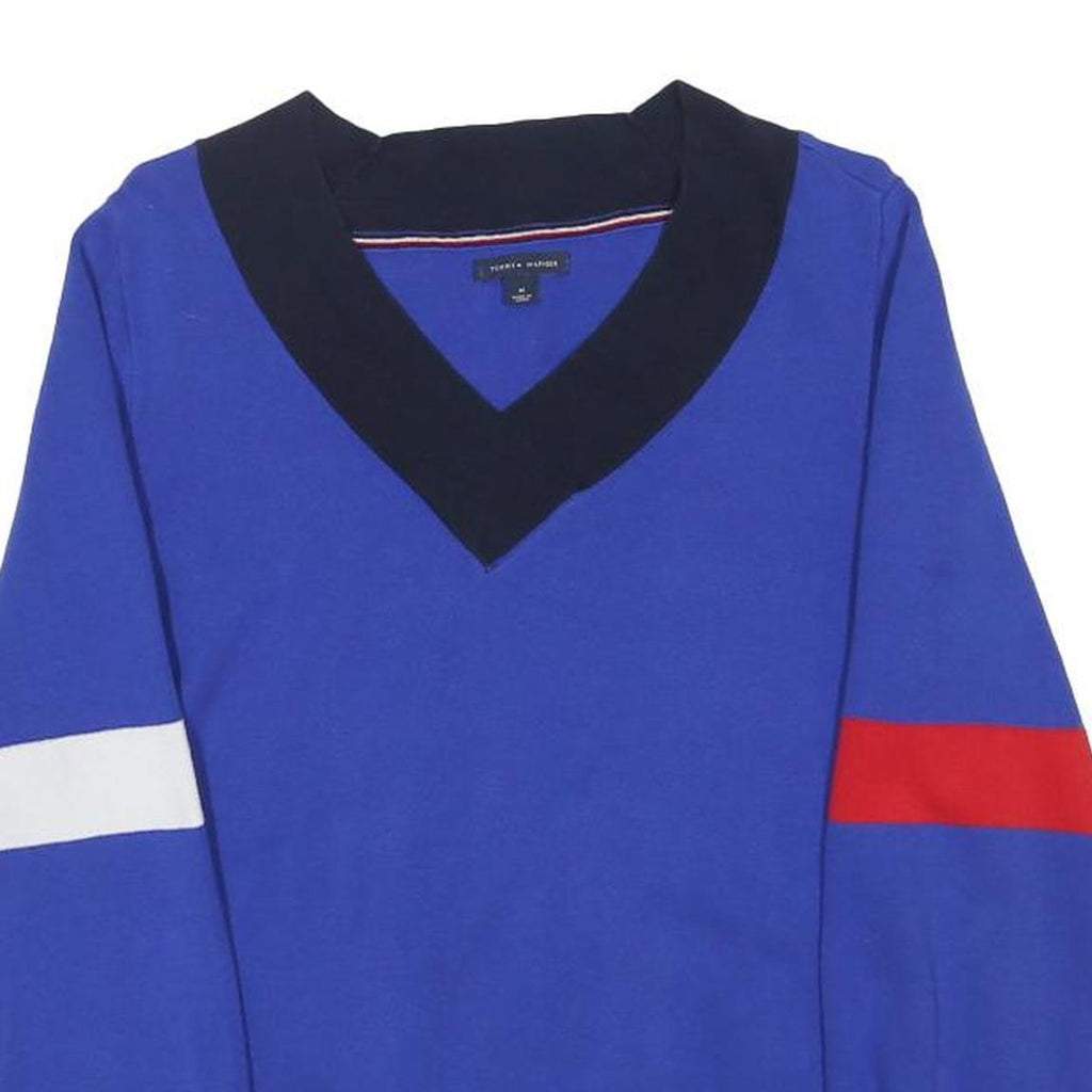 TOMMY HILFIGER Womens Blue & Red & White Plain V-Neck Basic Knit Pullover Jumper