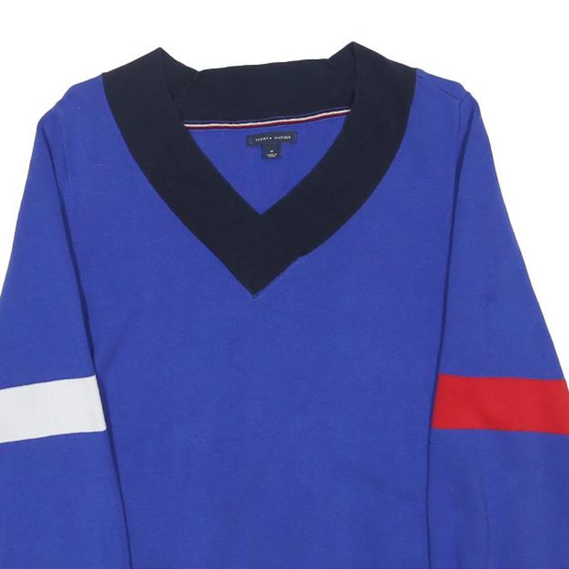 TOMMY HILFIGER Womens Blue & Red & White Plain V-Neck Basic Knit Pullover Jumper