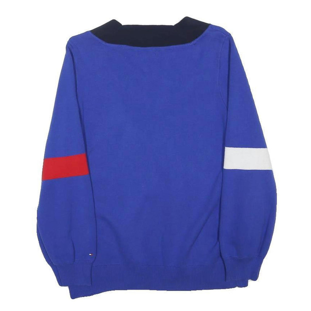 TOMMY HILFIGER Womens Blue & Red & White Plain V-Neck Basic Knit Pullover Jumper
